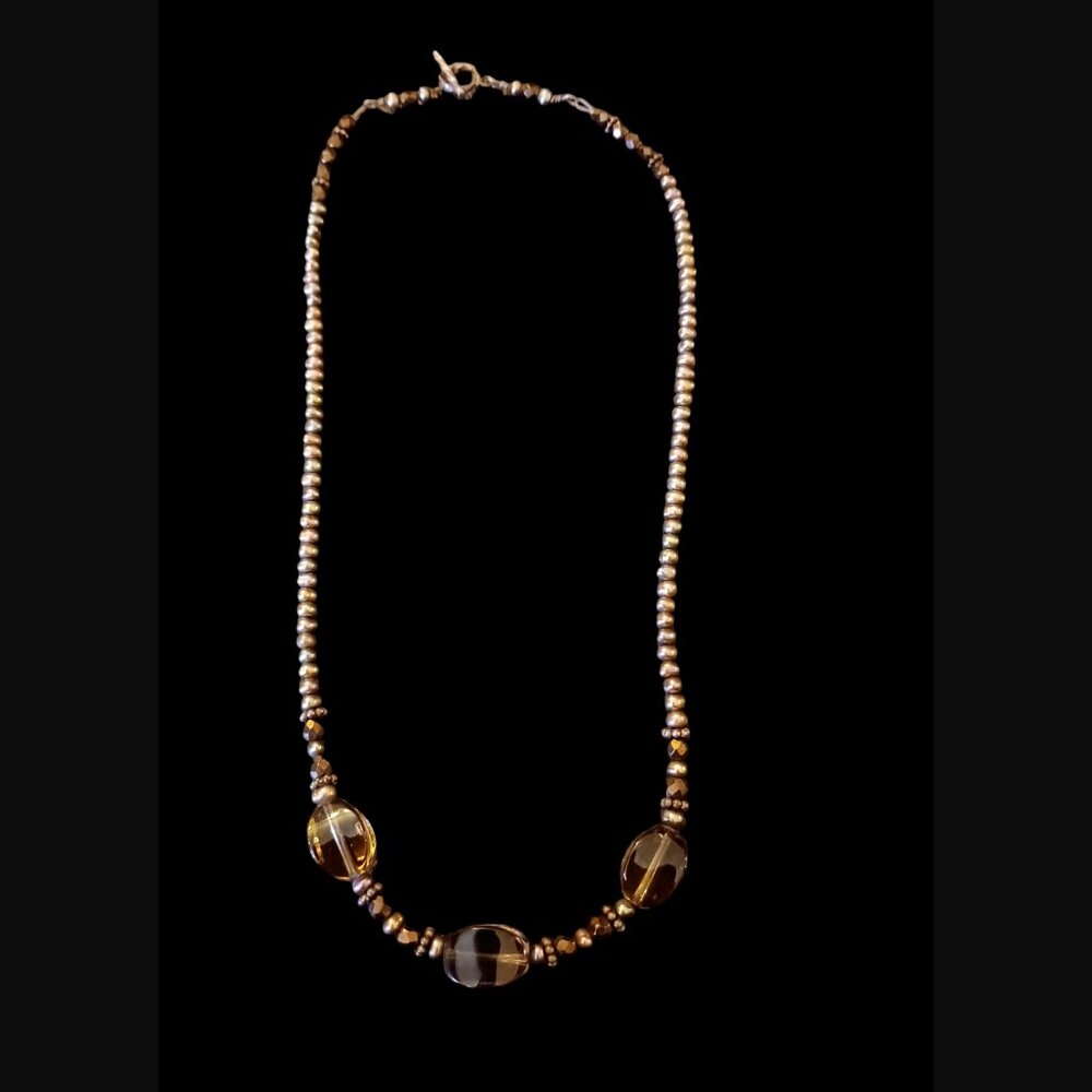 925 Sterling Silver Smokey Quartz Peacock Pearl Vintage 18" Necklace